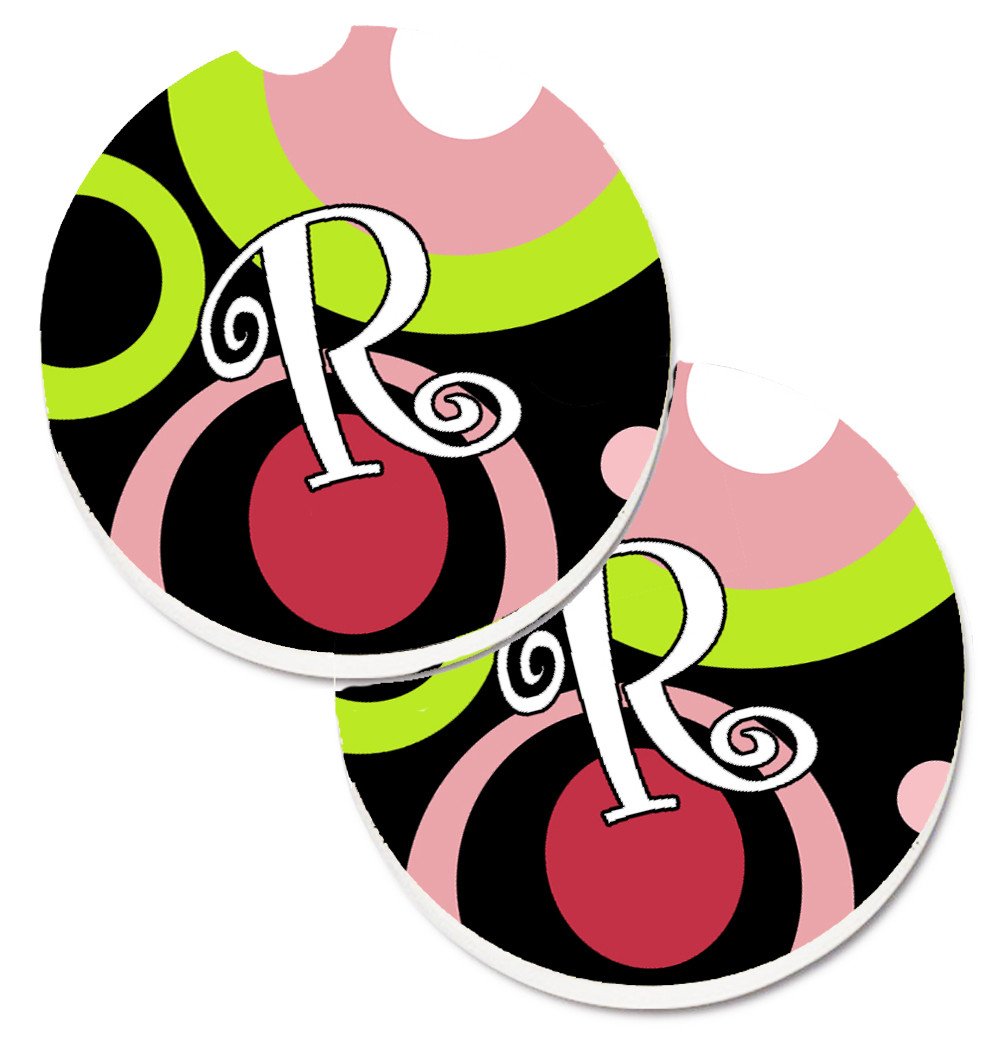 Letter R Monogram - Retro in Black Set of 2 Cup Holder Car Coasters AM1002-RCARC by Caroline's Treasures