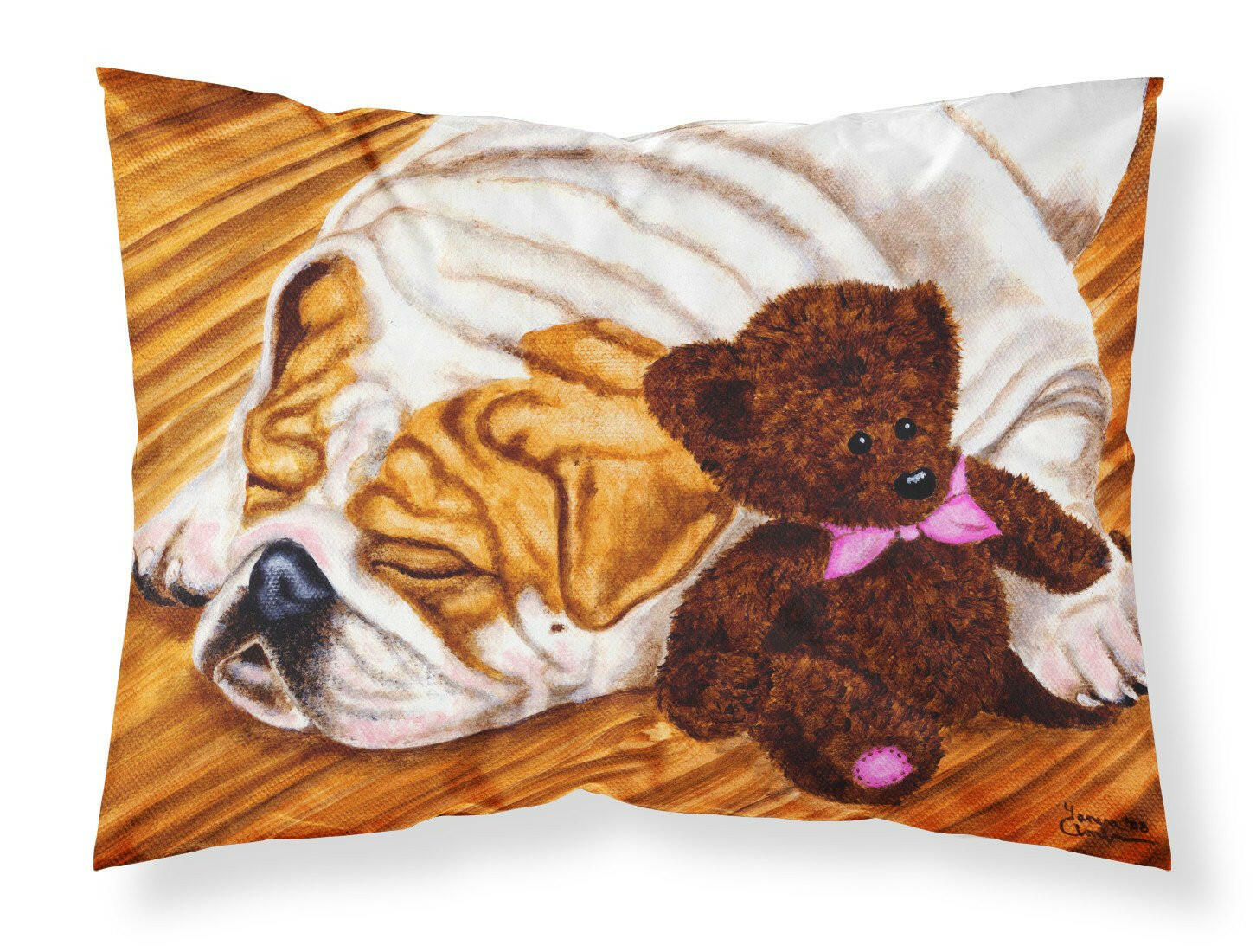 English Bulldog and Teddy Bear Fabric Standard Pillowcase AMB1003PILLOWCASE by Caroline's Treasures