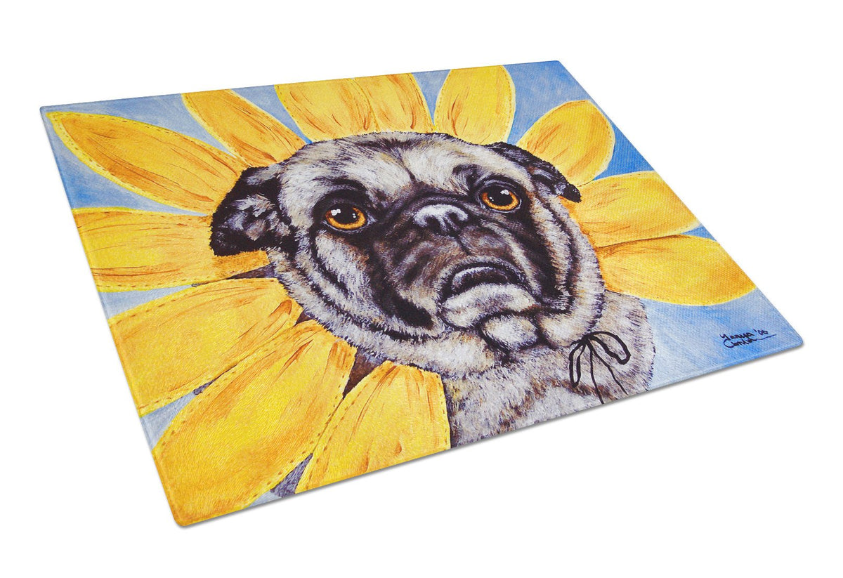 Sunflower Pug Glass Cutting Board Large AMB1058LCB by Caroline&#39;s Treasures