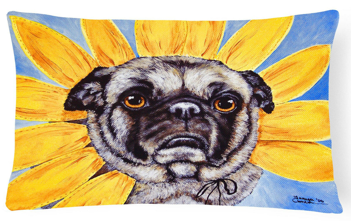 Sunflower Pug Fabric Decorative Pillow AMB1058PW1216 by Caroline&#39;s Treasures