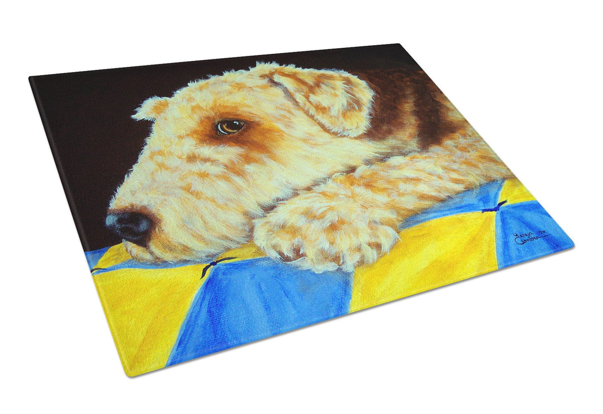 Airedale Terrier Momma&#39;s Quilt Glass Cutting Board Large AMB1174LCB by Caroline&#39;s Treasures