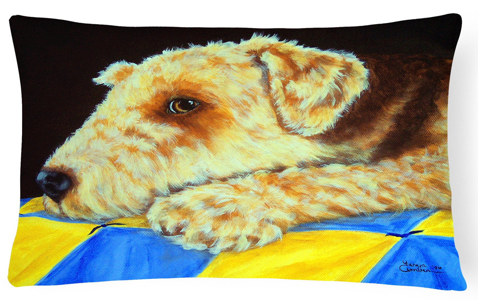 Airedale Terrier Momma's Quilt Fabric Decorative Pillow AMB1174PW1216 by Caroline's Treasures