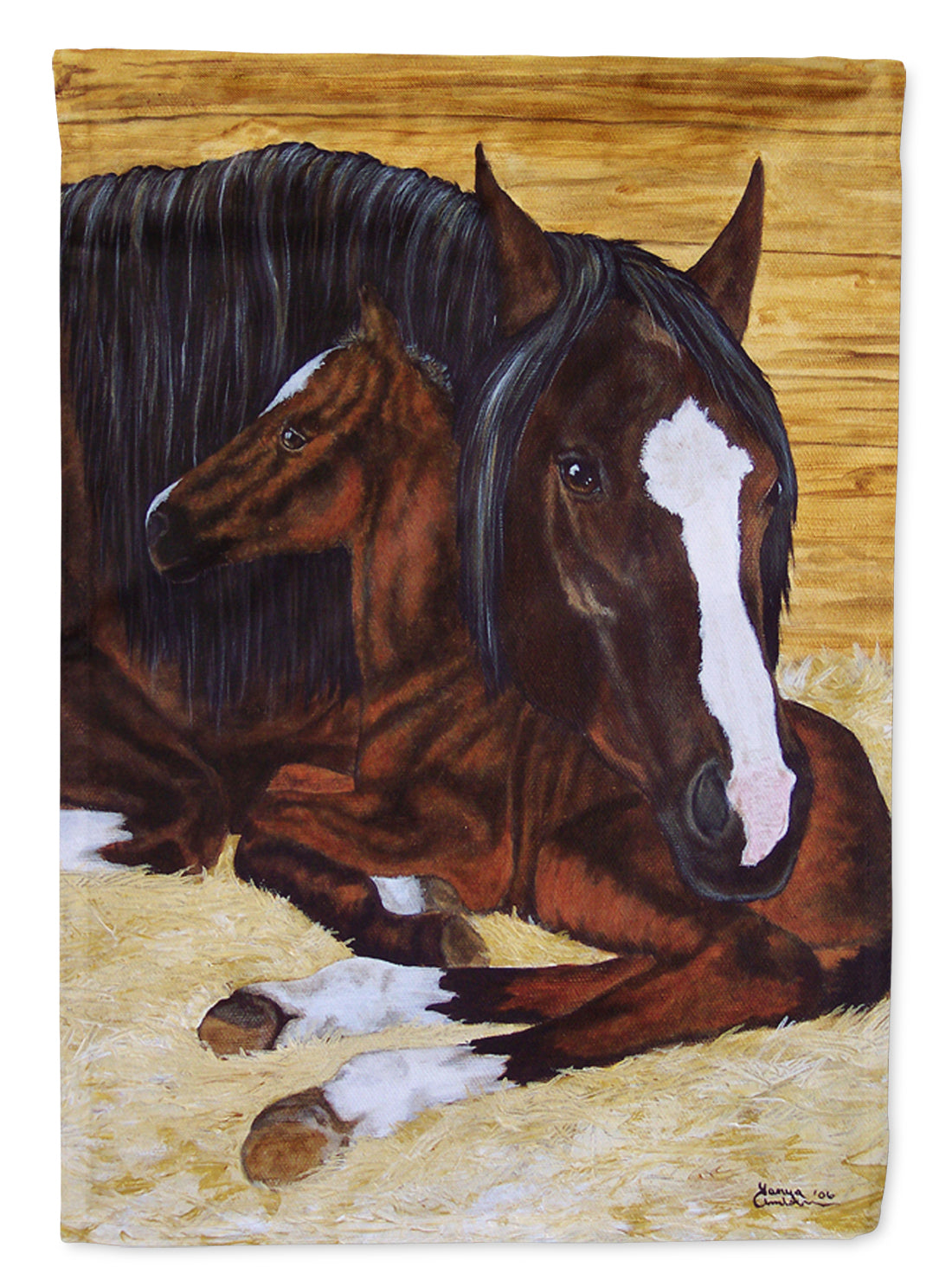 Bay Mare Foal Horse Flag Canvas House Size AMB1236CHF