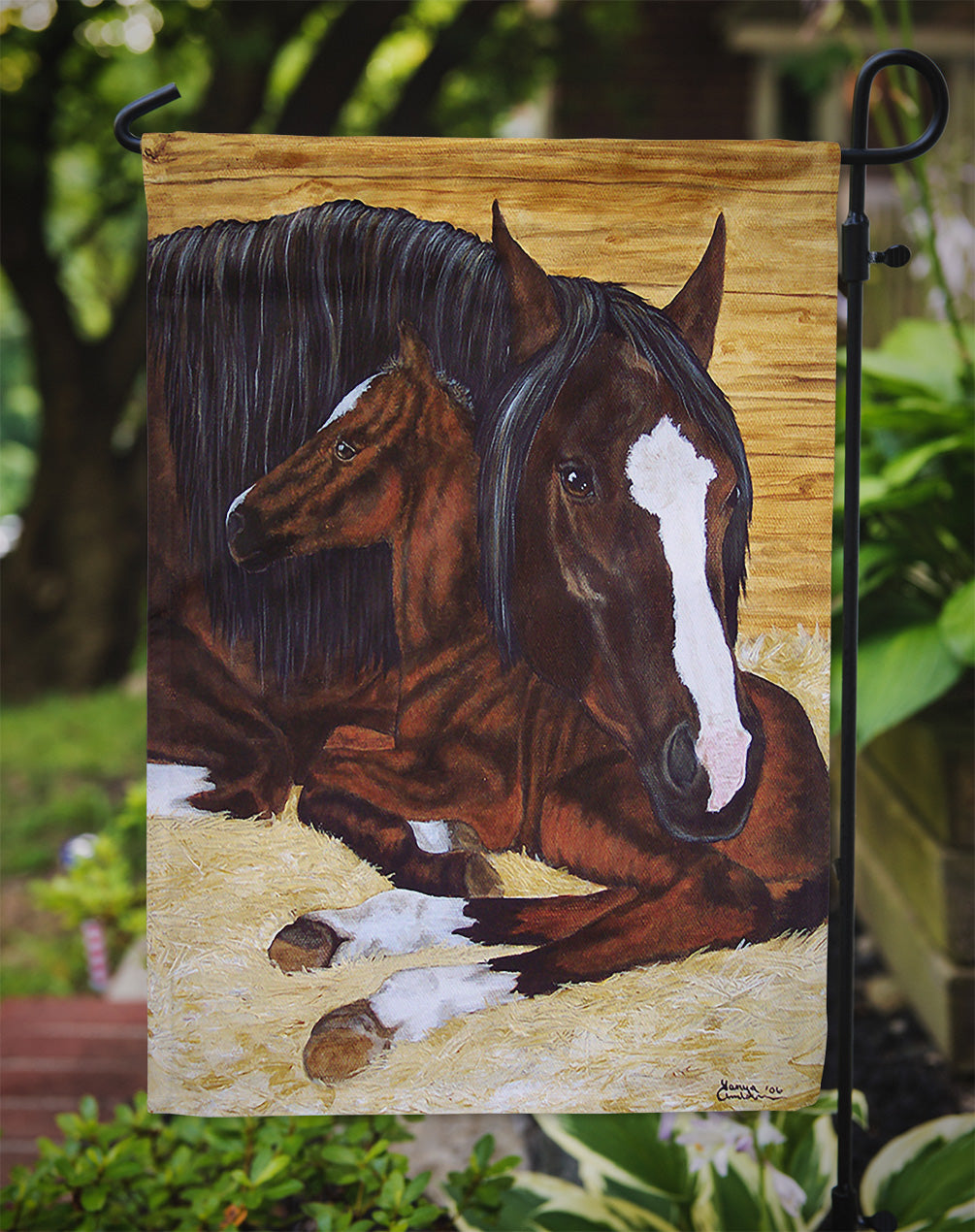 Bay Mare Foal Horse Flag Garden Size  the-store.com.