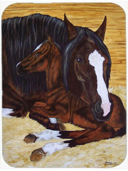 Bay Mare Foal Horse Glass Cutting Board Large AMB1236LCB by Caroline&#39;s Treasures
