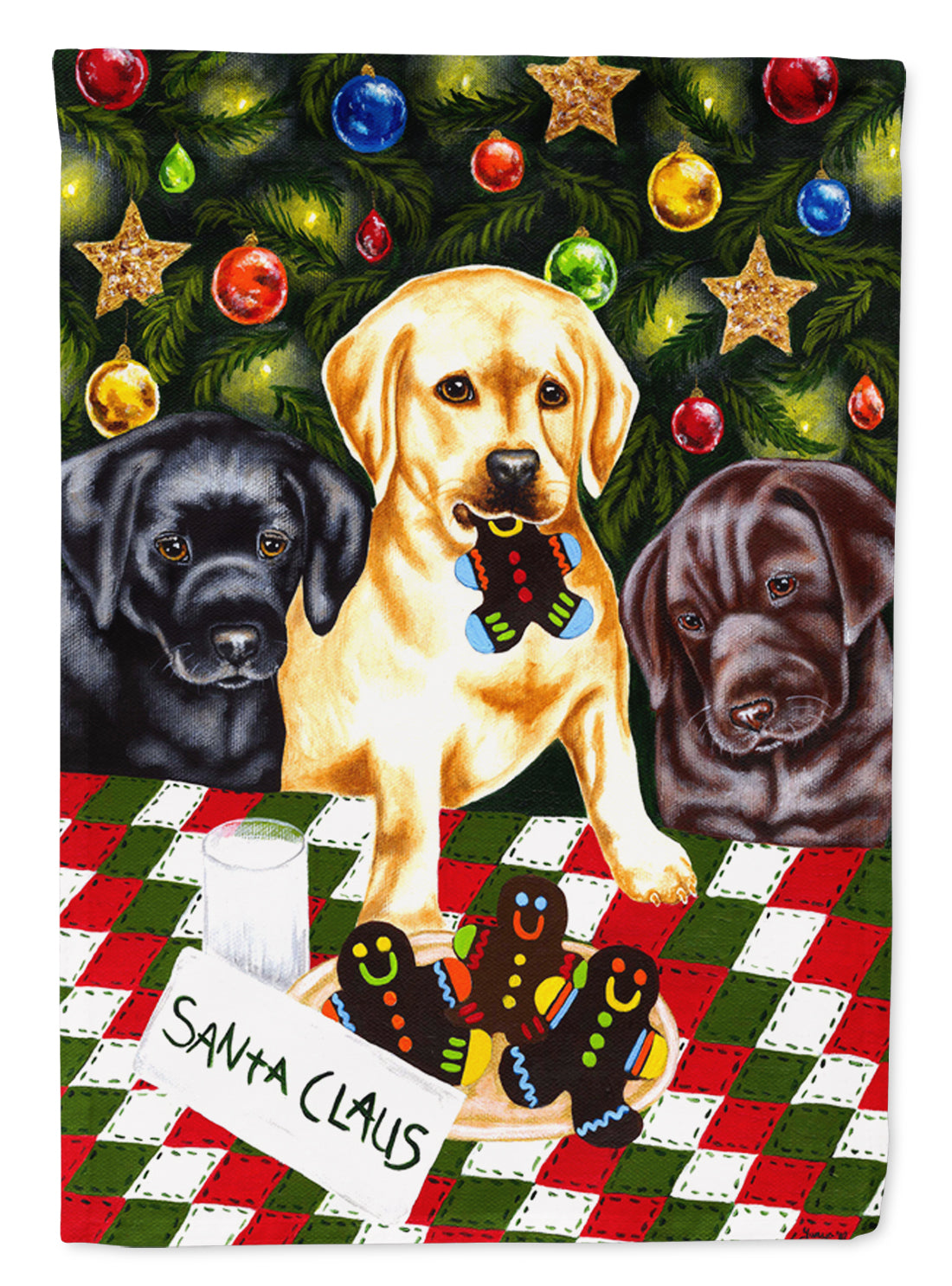 Santa&#39;s Helpers in Christmas Stockings Labrador Flag Garden Size