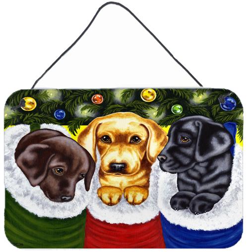 Christmas Stocking Surprise Labrador Wall or Door Hanging Prints by Caroline&#39;s Treasures