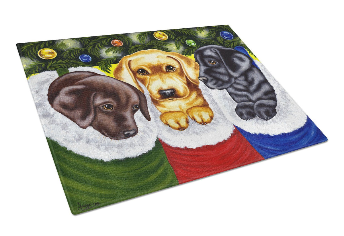 Christmas Stocking Surprise Labrador Glass Cutting Board Large AMB1315LCB by Caroline&#39;s Treasures