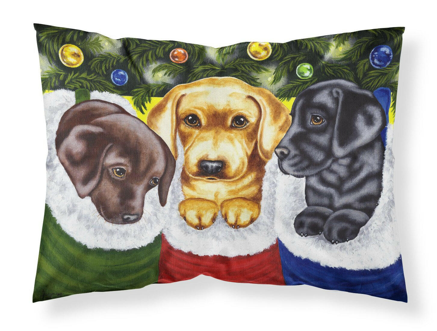 Christmas Stocking Surprise Labrador Fabric Standard Pillowcase AMB1315PILLOWCASE by Caroline's Treasures