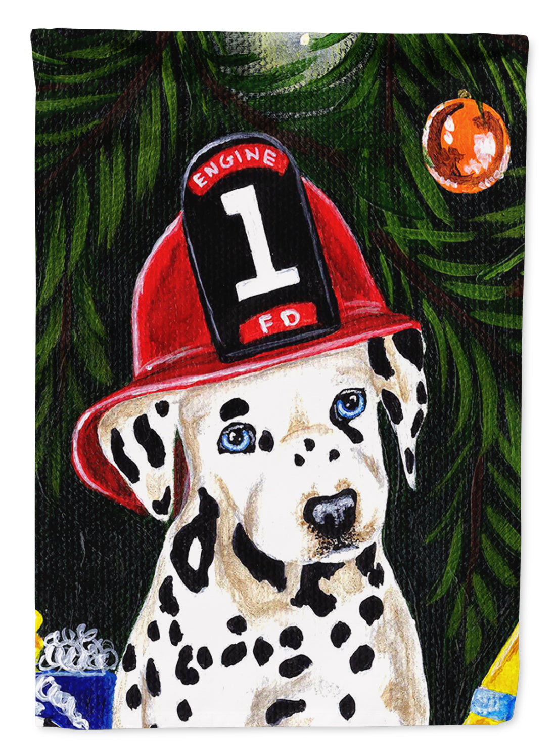 Fire Fighter Christmas Dalmatian Flag Canvas House Size AMB1317CHF
