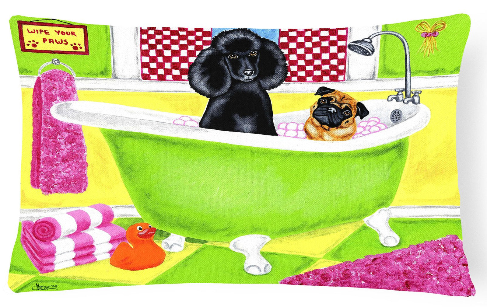 Tub for Two with Poodle and Pug Fabric Decorative Pillow AMB1335PW1216 by Caroline's Treasures