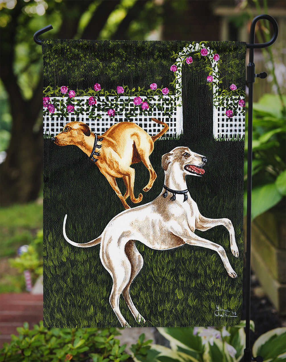 Rose Garden Frolick Greyhounds Flag Garden Size AMB1354GF