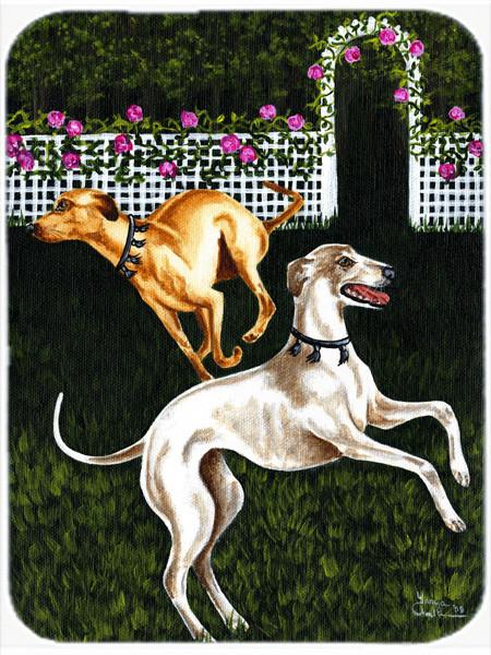 Rose Garden Frolick Greyhounds Glass Cutting Board Large AMB1354LCB by Caroline&#39;s Treasures