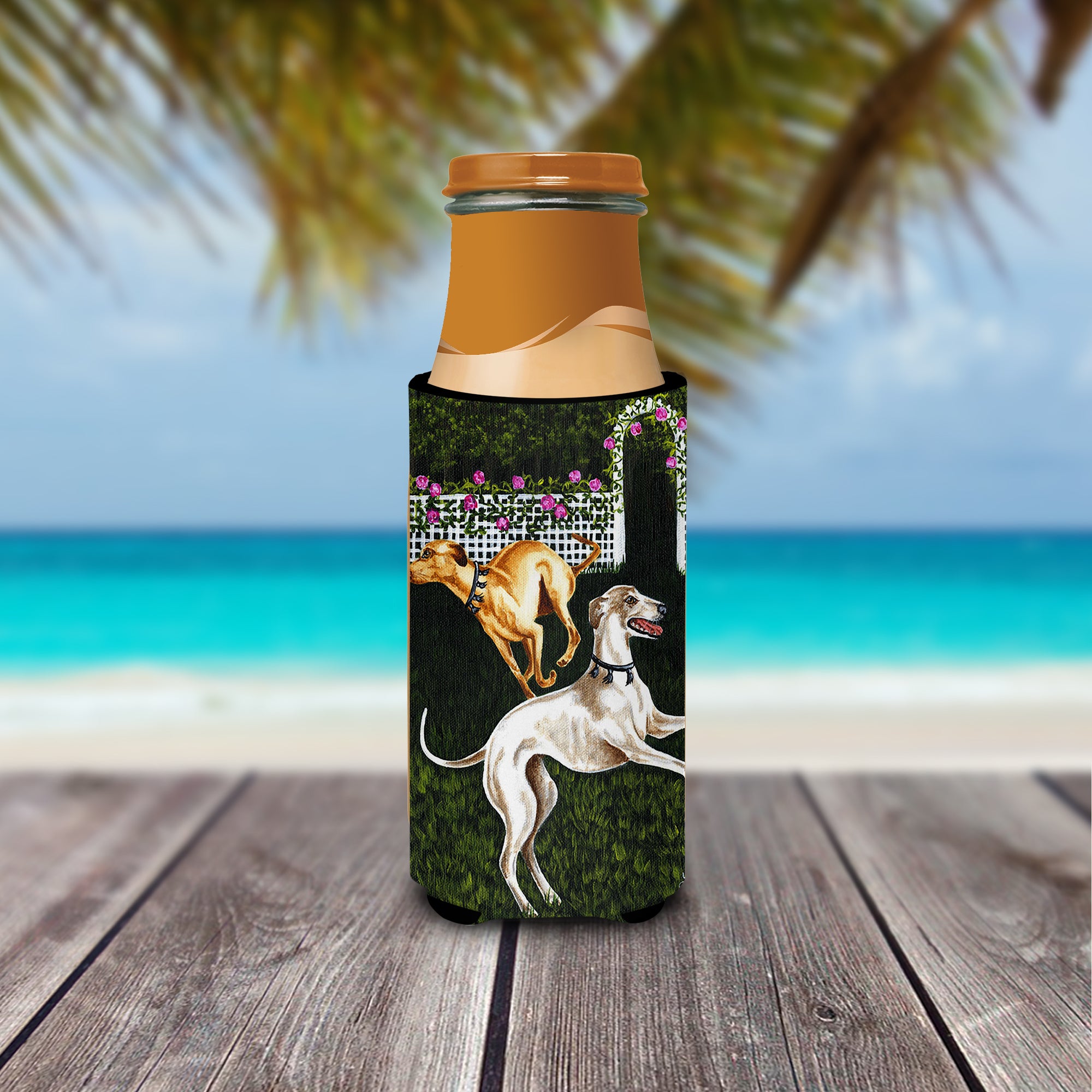 Rose Garden Frolick Greyhounds Ultra Beverage Insulators for slim cans AMB1354MUK