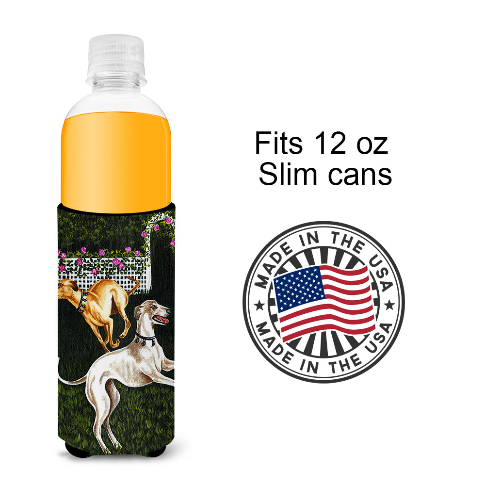 Rose Garden Frolick Greyhounds Ultra Beverage Insulators for slim cans AMB1354MUK  the-store.com.