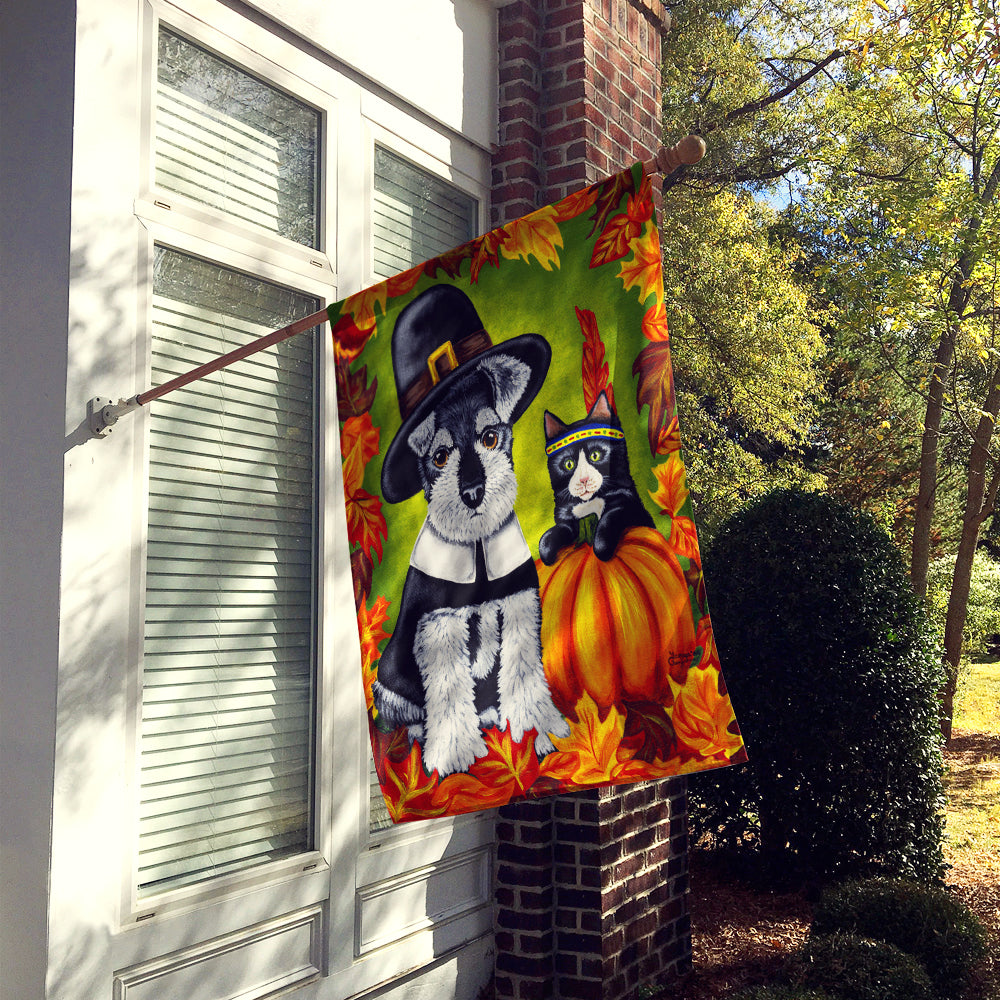 Thanksgiving Friends Schnauzer Flag Canvas House Size AMB1364CHF  the-store.com.