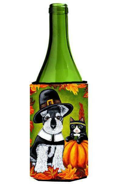 Thanksgiving Friends Schnauzer Wine Bottle Beverage Insulator Hugger AMB1364LITERK by Caroline&#39;s Treasures