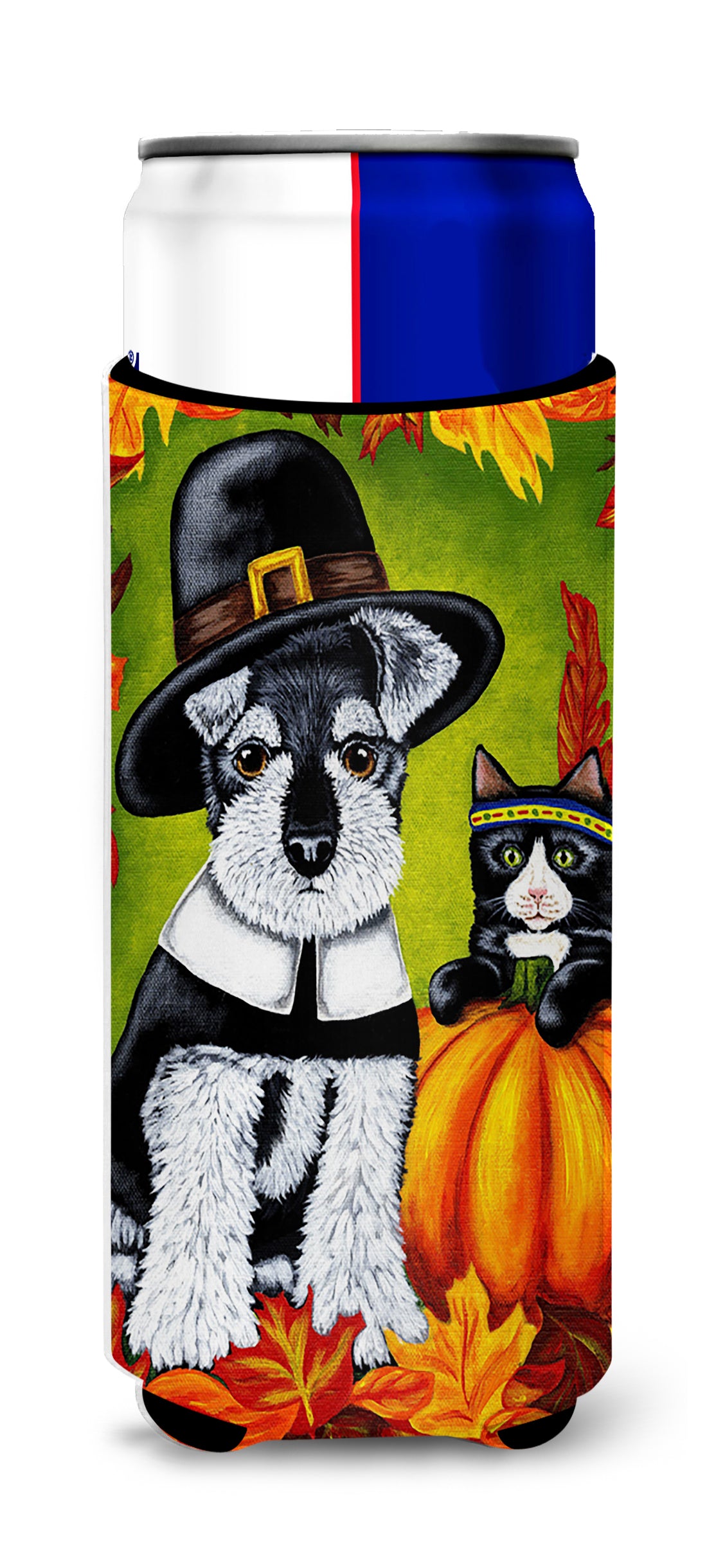 Thanksgiving Friends Schnauzer Ultra Beverage Insulators for slim cans AMB1364MUK  the-store.com.