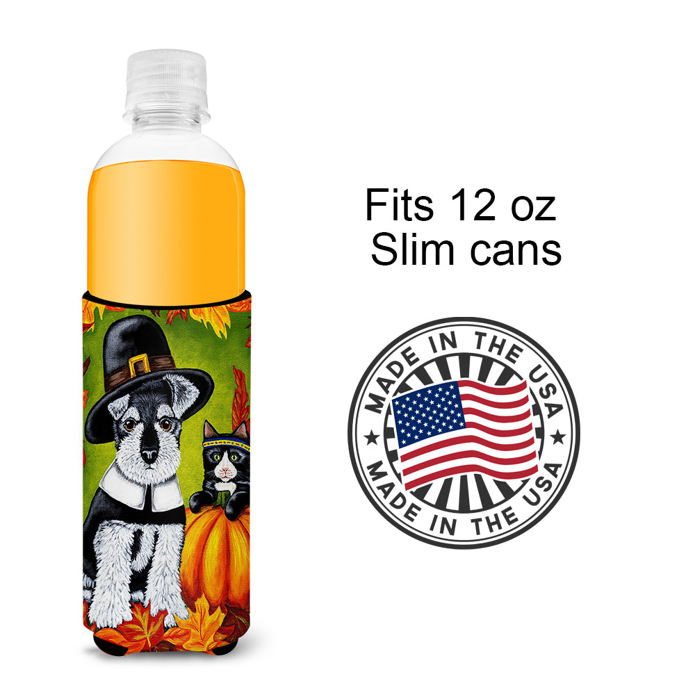 Thanksgiving Friends Schnauzer Ultra Beverage Insulators for slim cans AMB1364MUK  the-store.com.