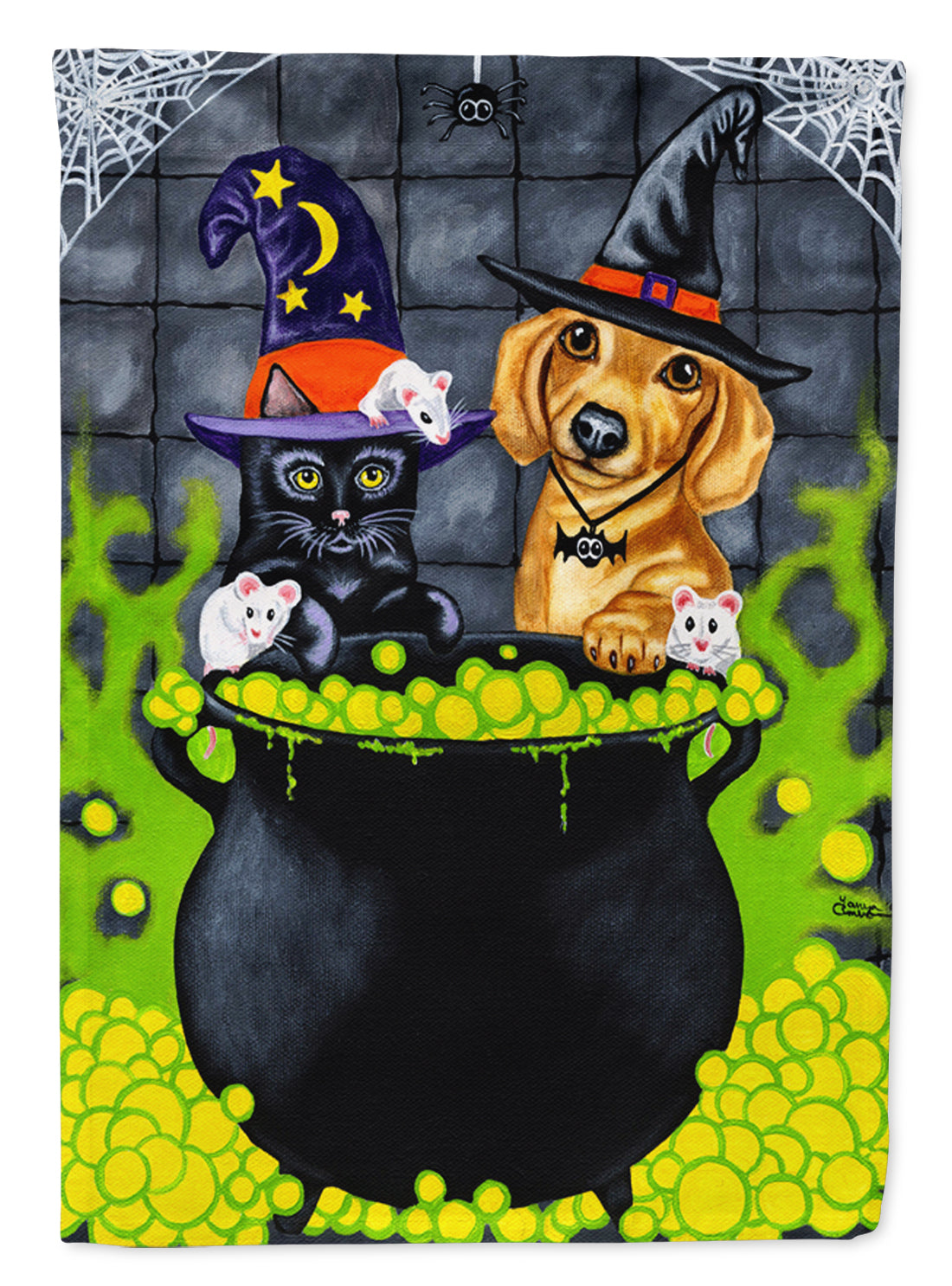 Brewing up Trouble Halloween Dachshund Flag Garden Size  the-store.com.