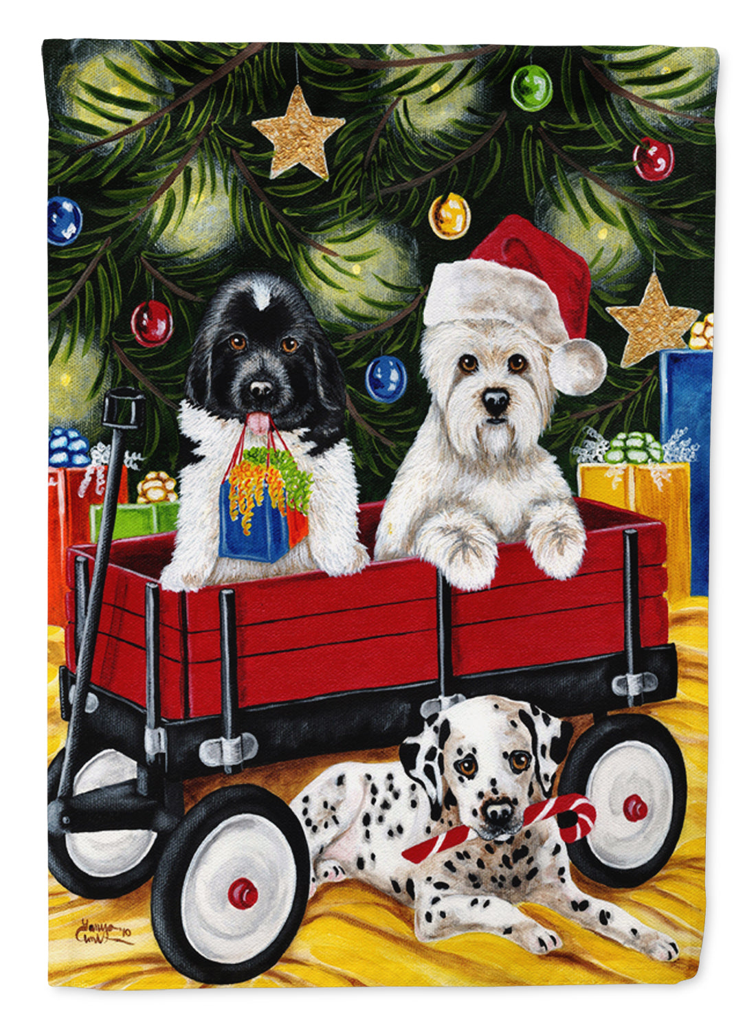 Caroline's Treasures Christmas Westie, Newfoundland, Dalmatian Garden Flag - Outdoor Decorative Yard Flag