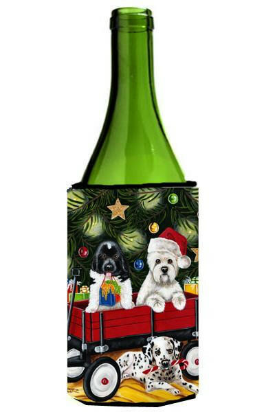 Christmas Westie, Newfoundland, Dalmatian Wine Bottle Beverage Insulator Hugger AMB1445LITERK by Caroline&#39;s Treasures