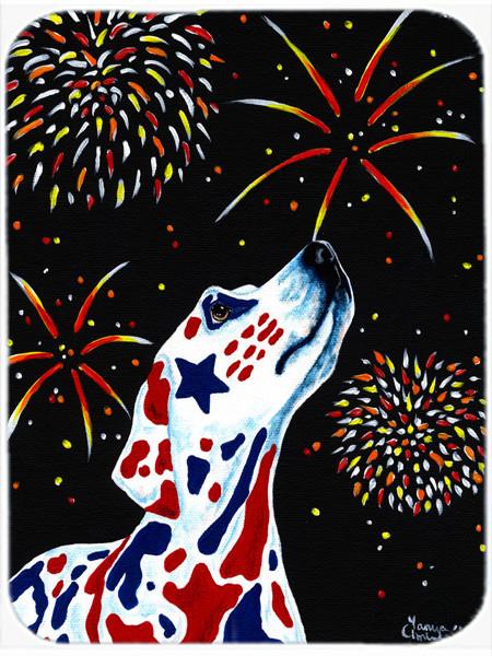 For our Heros Fireworks Patriotic Dalmatian Glass Cutting Board Large AMB1451LCB by Caroline&#39;s Treasures