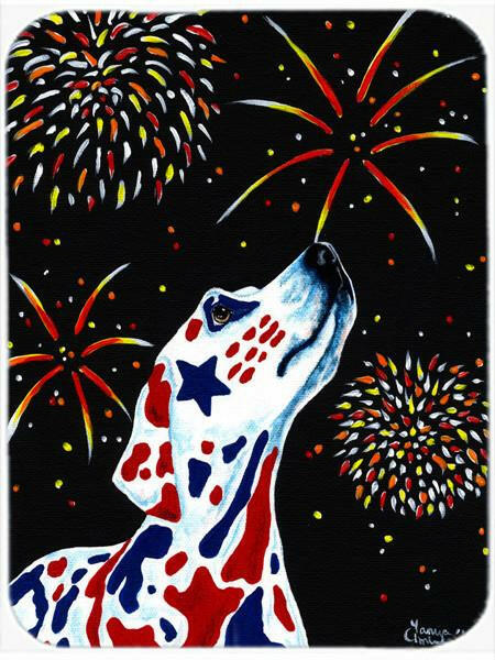 For our Heros Fireworks Patriotic Dalmatian Glass Cutting Board Large AMB1451LCB by Caroline&#39;s Treasures