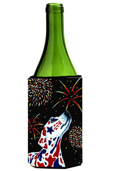 For our Heros Fireworks Patriotic Dalmatian Wine Bottle Beverage Insulator Hugger AMB1451LITERK by Caroline's Treasures