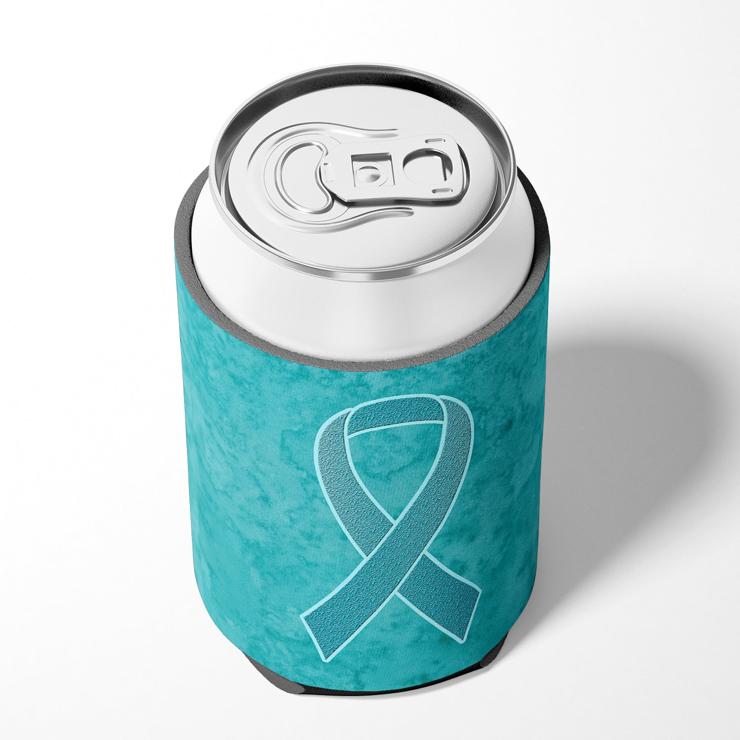 Teal Ribbon for Ovarian Cancer Awareness Can or Bottle Hugger AN1201CC.