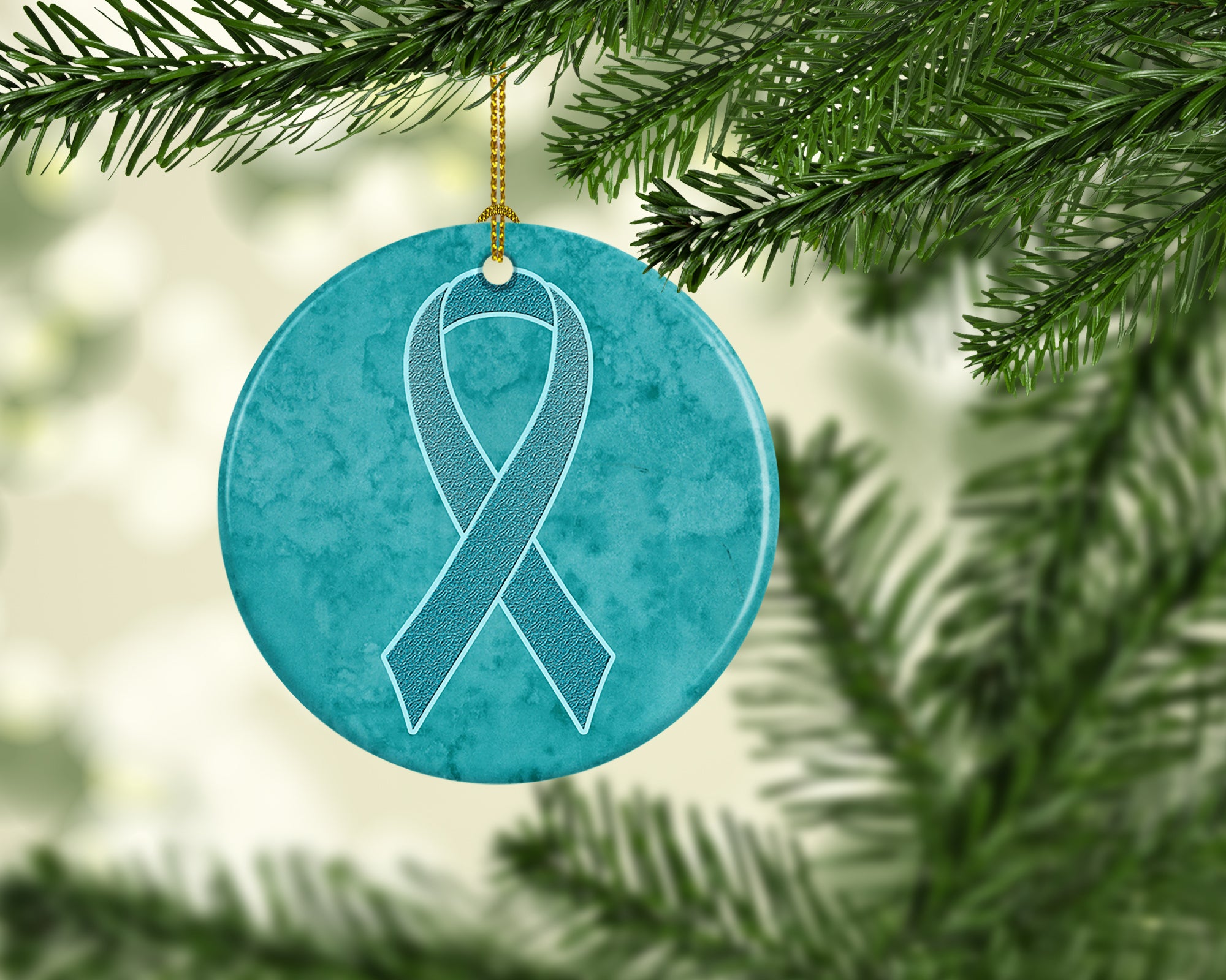 Teal Ribbon for Ovarian Cancer Awareness Ceramic Ornament AN1201CO1 - the-store.com