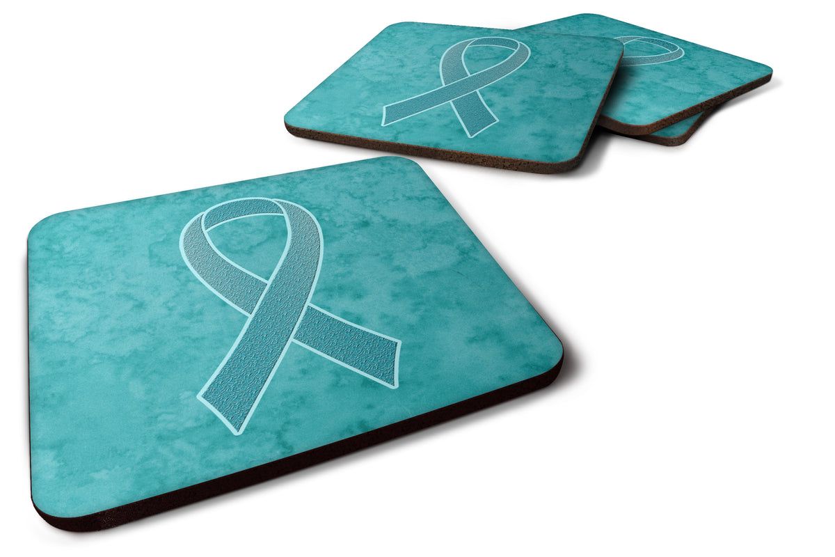 Set of 4 Teal Ribbon for Ovarian Cancer Awareness Foam Coasters AN1201FC - the-store.com