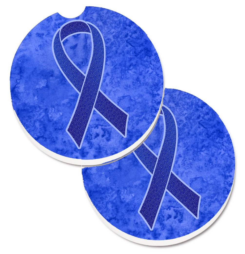 Dark Blue Ribbon for Colon Cancer Awareness Set of 2 Cup Holder Car Coasters AN1202CARC by Caroline&#39;s Treasures