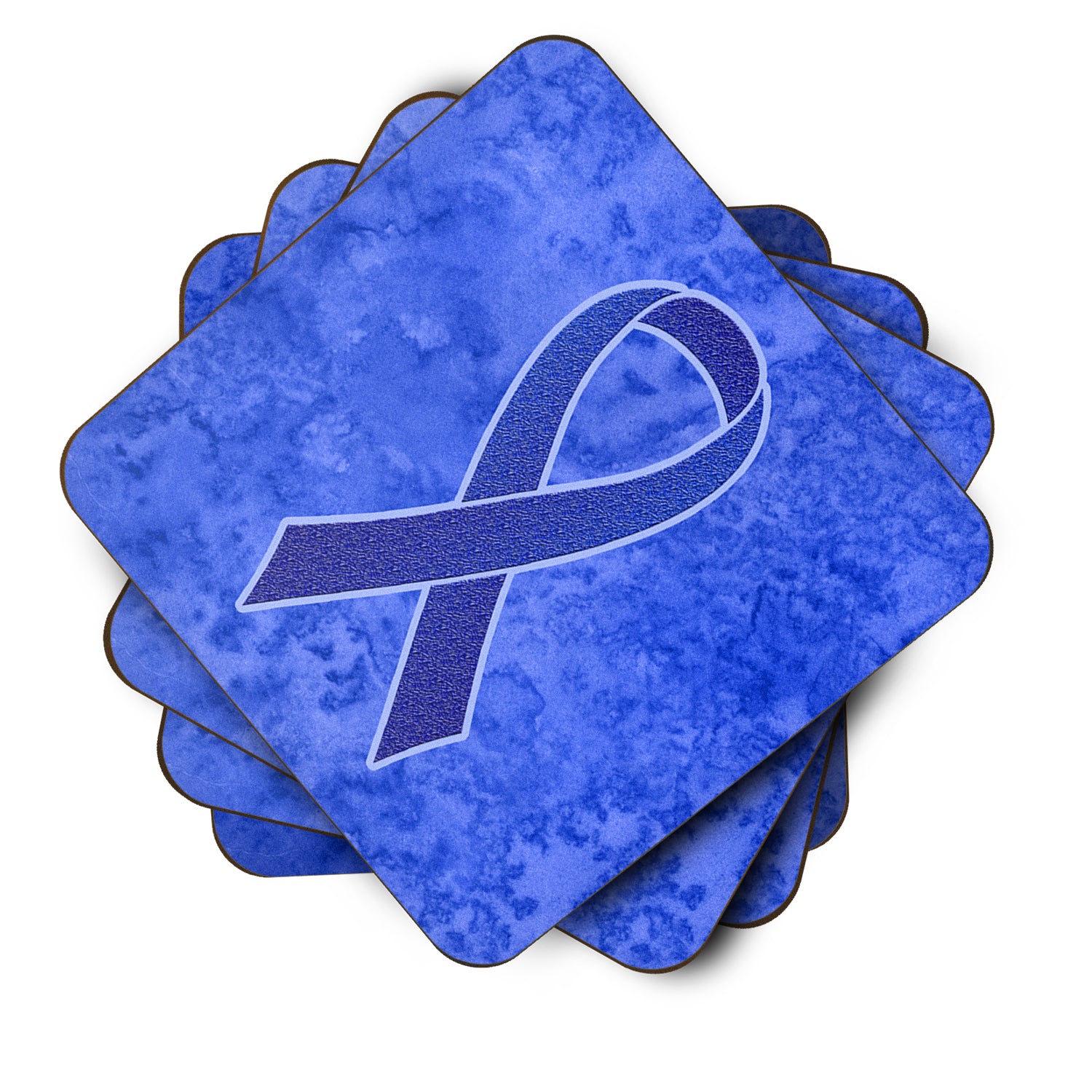 Set of 4 Dark Blue Ribbon for Colon Cancer Awareness Foam Coasters AN1202FC - the-store.com