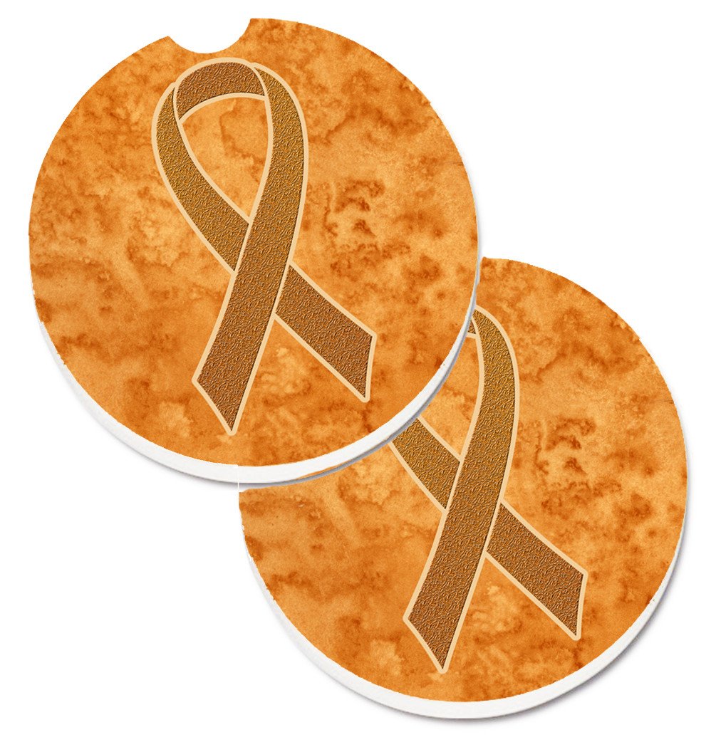 Orange Ribbon for Leukemia Awareness Set of 2 Cup Holder Car Coasters AN1204CARC by Caroline&#39;s Treasures