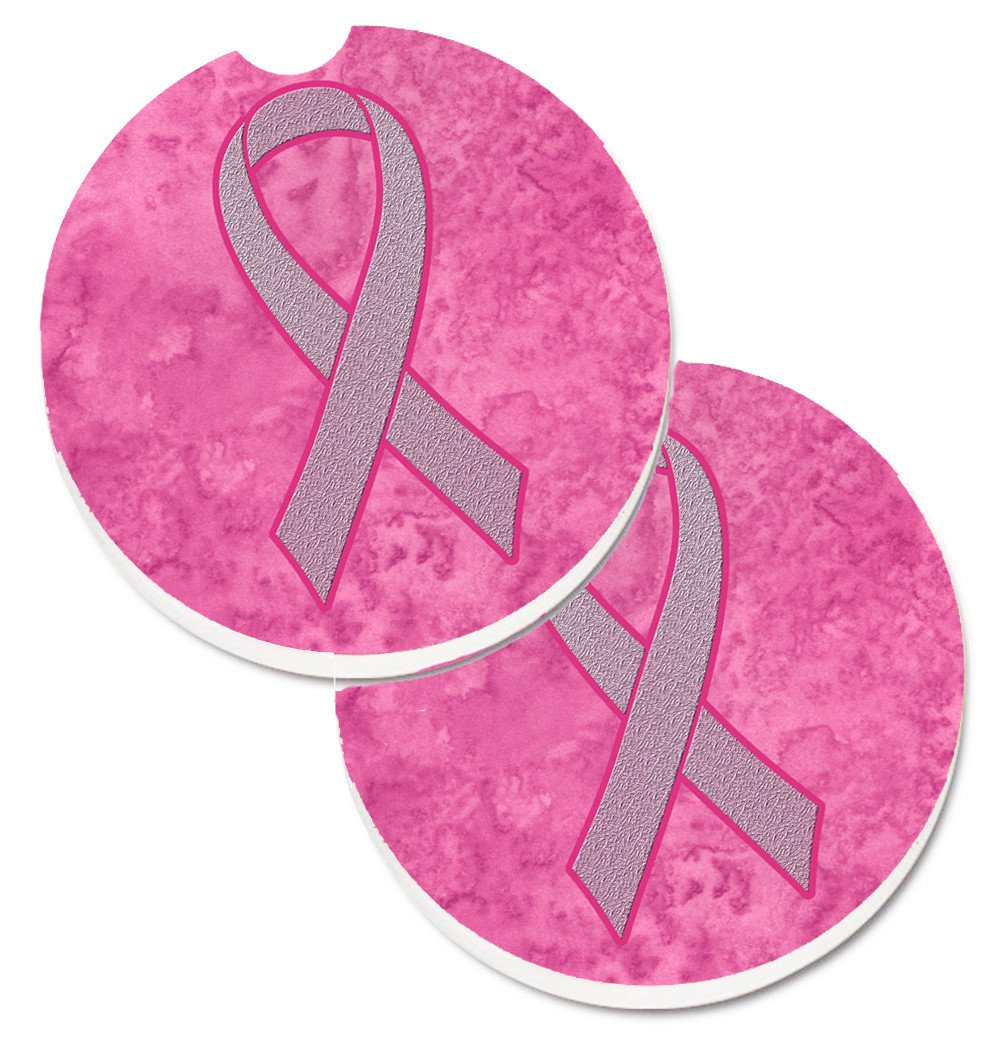 Pink Ribbon for Breast Cancer Awareness Set of 2 Cup Holder Car Coasters AN1205CARC by Caroline&#39;s Treasures