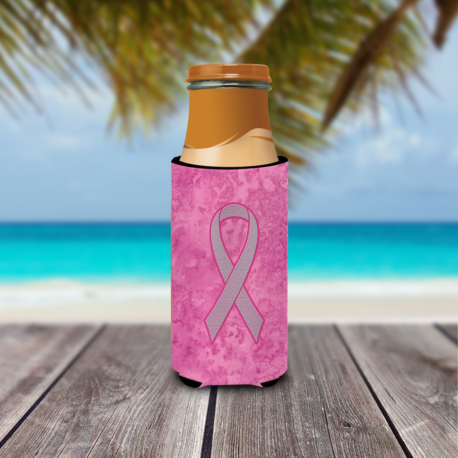 Caroline's Treasures Pink Ribbon for Breast Cancer Awareness Slim Can Hugger – Fun & Functional Drink Coolers AN1205MUK