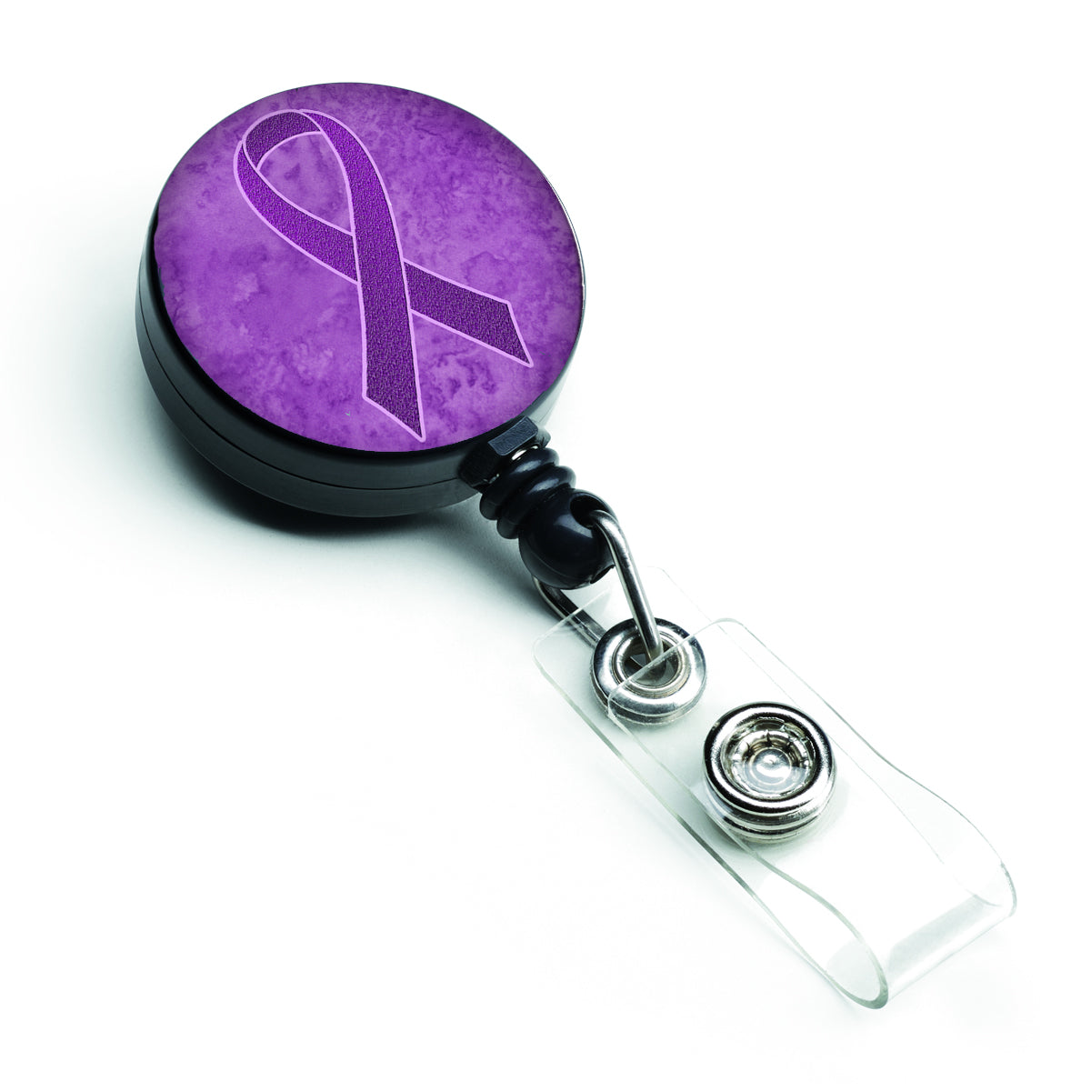 Purple Ribbon for Pancreatic and Leiomyosarcoma Cancer Awareness Retractable Badge Reel AN1207BR.