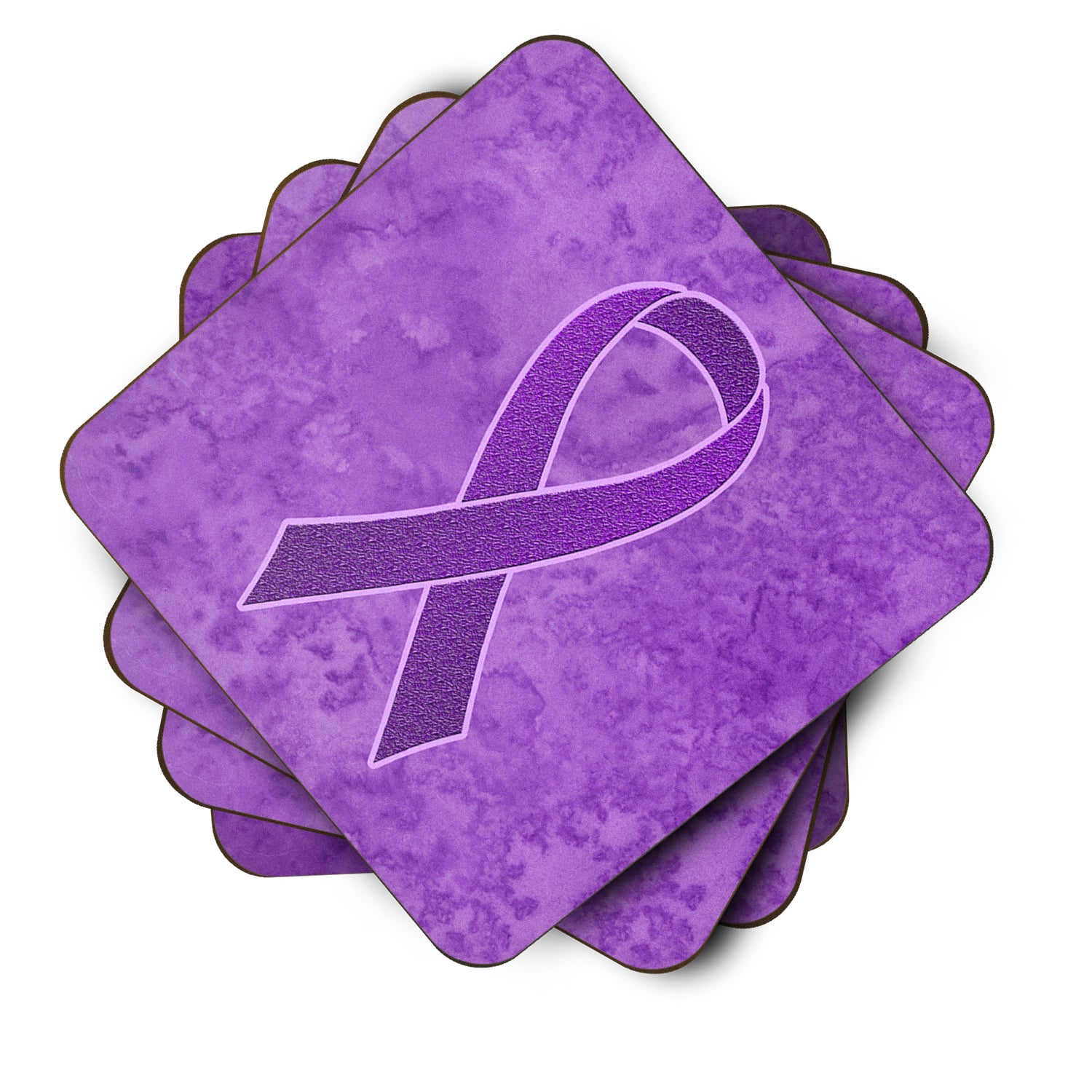 Set of 4 Purple Ribbon for Pancreatic and Leiomyosarcoma Cancer Awareness Foam Coasters AN1207FC - the-store.com
