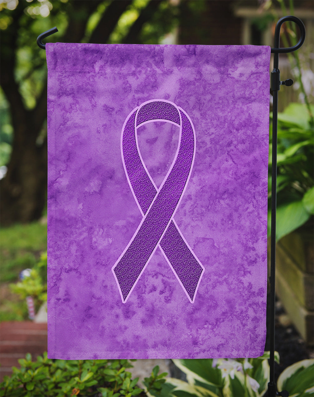 Purple Ribbon for Pancreatic and Leiomyosarcoma Cancer Awareness Flag Garden Size AN1207GF