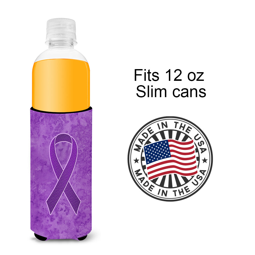 Purple Ribbon for Pancreatic and Leiomyosarcoma Cancer Awareness Ultra Beverage Insulators for slim cans AN1207MUK.