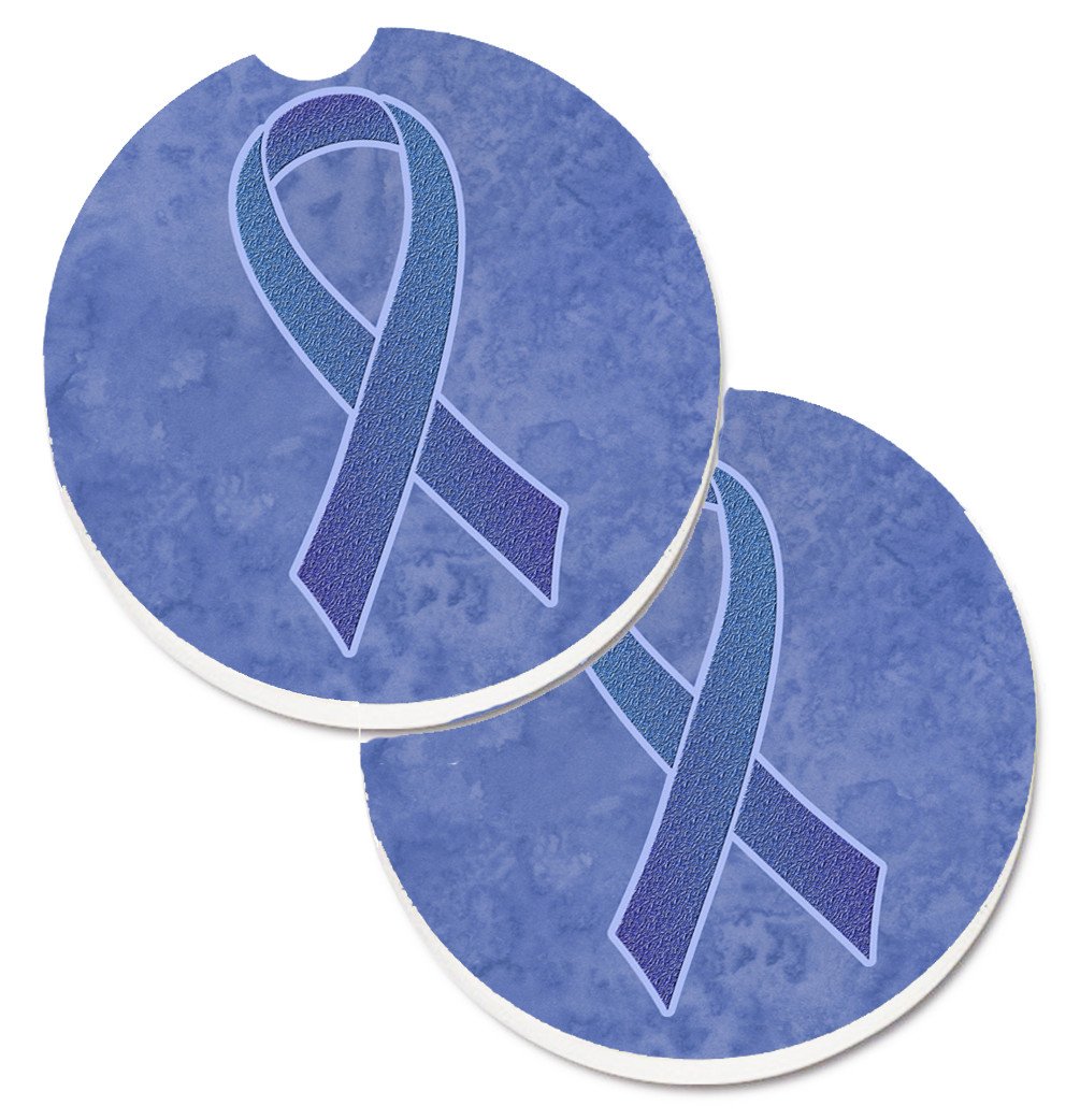 Periwinkle Blue Ribbon for Esophageal and Stomach Cancer Awareness Set of 2 Cup Holder Car Coasters AN1208CARC by Caroline&#39;s Treasures