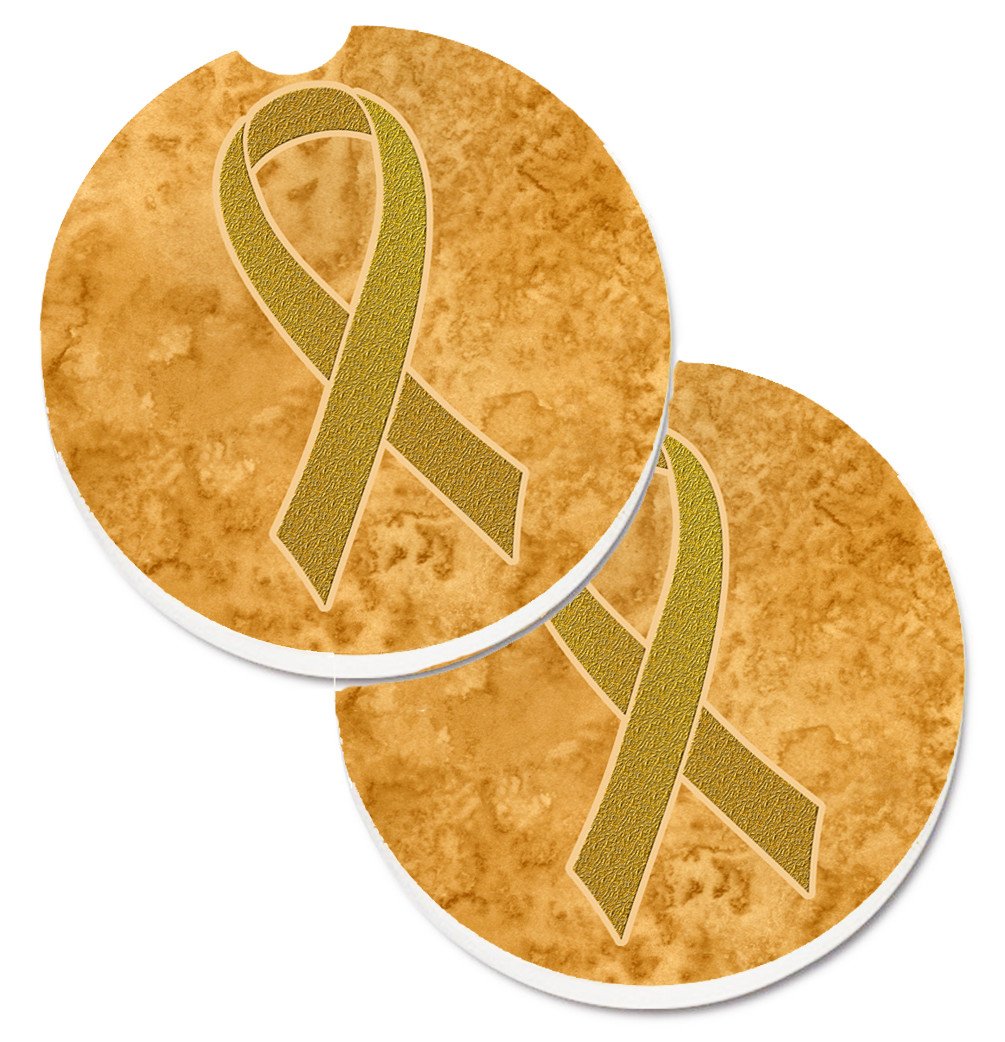 Gold Ribbon for Childhood Cancers Awareness Set of 2 Cup Holder Car Coasters AN1209CARC by Caroline&#39;s Treasures