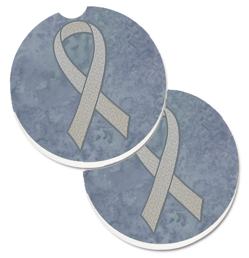 Clear Ribbon for Lung Cancer Awareness Set of 2 Cup Holder Car Coasters AN1210CARC by Caroline&#39;s Treasures