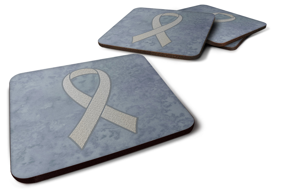 Set of 4 Clear Ribbon for Lung Cancer Awareness Foam Coasters AN1210FC - the-store.com