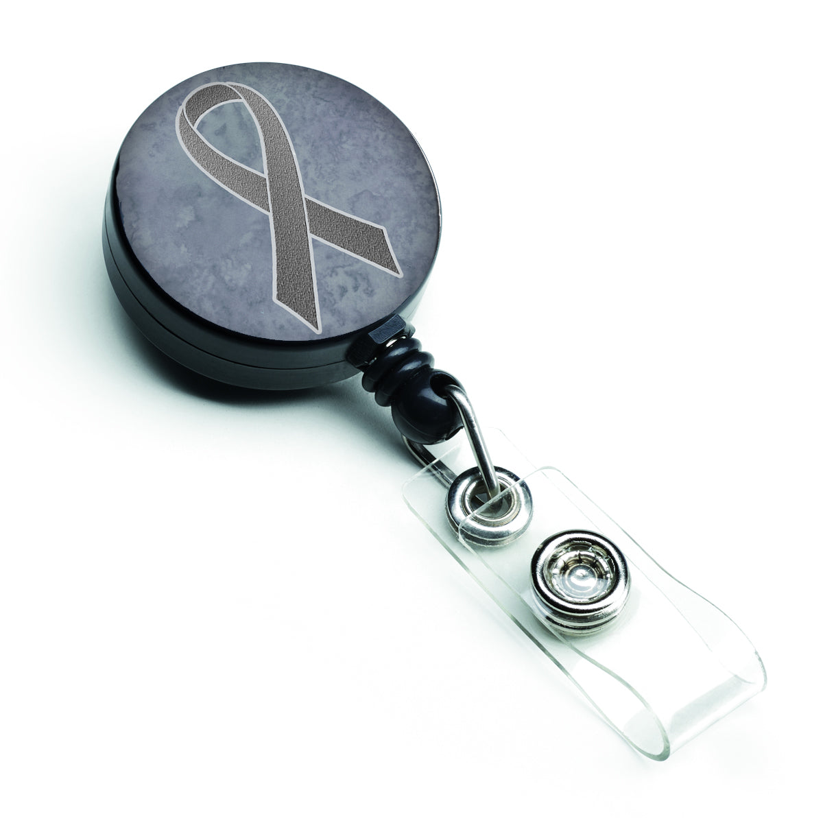Grey Ribbon for Brain Cancer Awareness Retractable Badge Reel AN1211BR