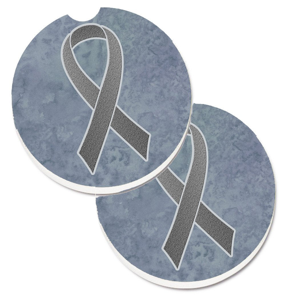 Grey Ribbon for Brain Cancer Awareness Set of 2 Cup Holder Car Coasters AN1211CARC by Caroline&#39;s Treasures