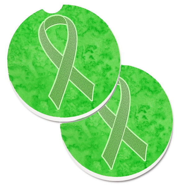 Lime Green Ribbon for Lymphoma Cancer Awareness Set of 2 Cup Holder Car Coasters AN1212CARC by Caroline's Treasures