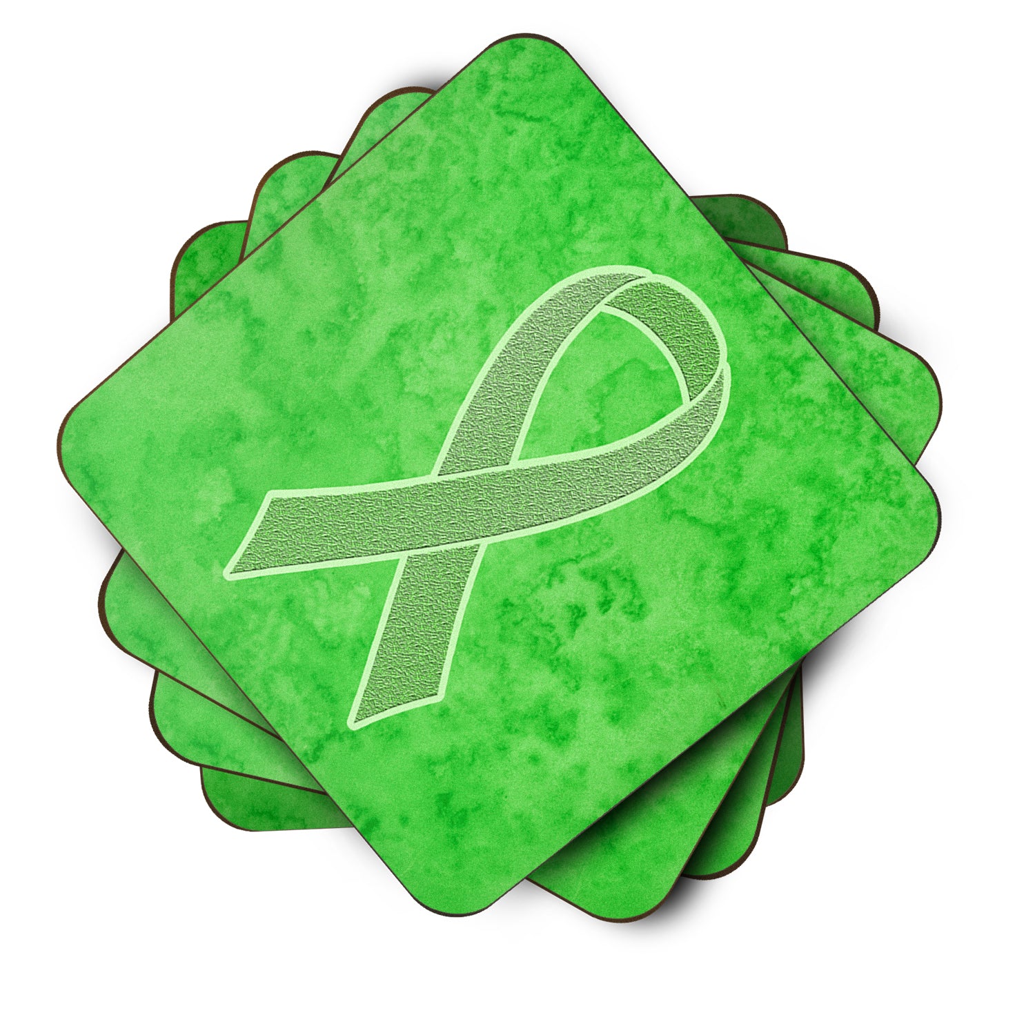 Set of 4 Lime Green Ribbon for Lymphoma Cancer Awareness Foam Coasters AN1212FC - the-store.com