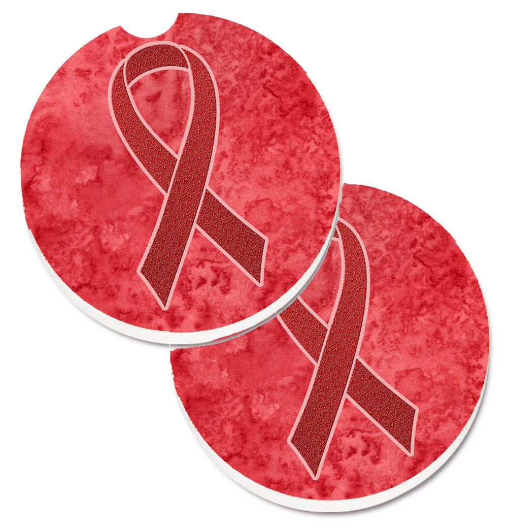 Red Ribbon for Aids Awareness Set of 2 Cup Holder Car Coasters AN1213CARC by Caroline's Treasures
